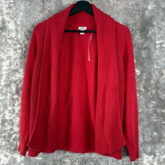 L.L. Bean Sweaters - LL Bean Petites Size S Open Front Knit Cardigan Sweater Red Long Sleeve Outdoor
